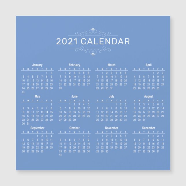 Calendario 2021 simple pero elegante | Tarjeta mag (Anverso)