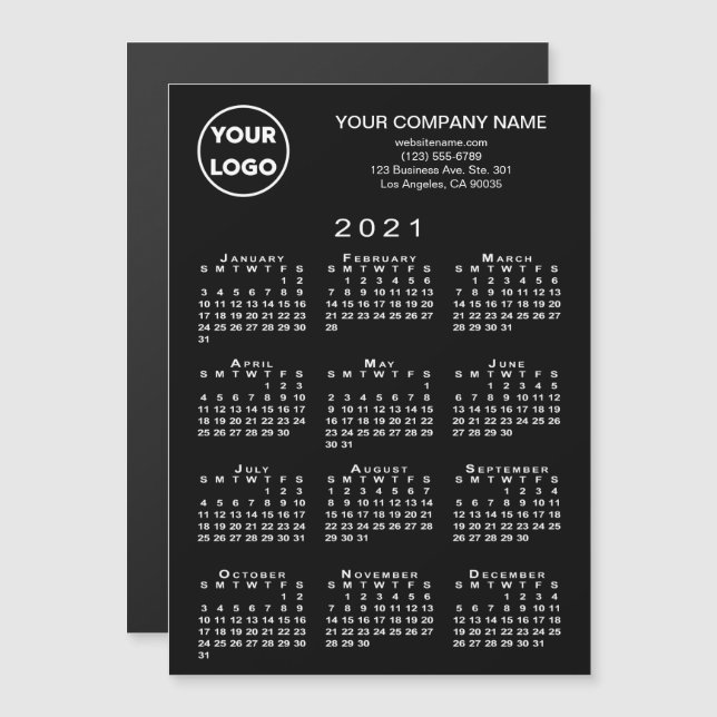 Calendario 2021 Texto del logotipo de negocios Tar (Anverso/Reverso)