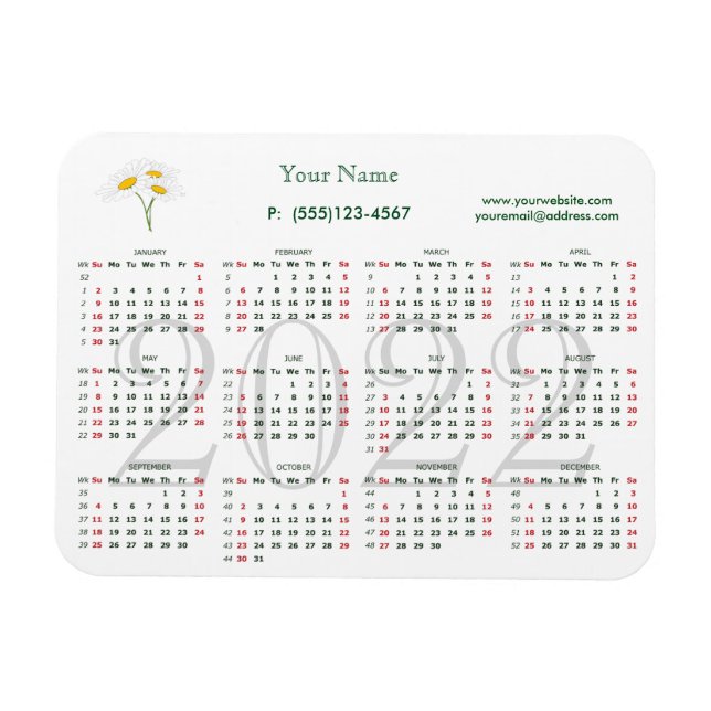 Calendario 2022 para imán comercial (Horizontal)