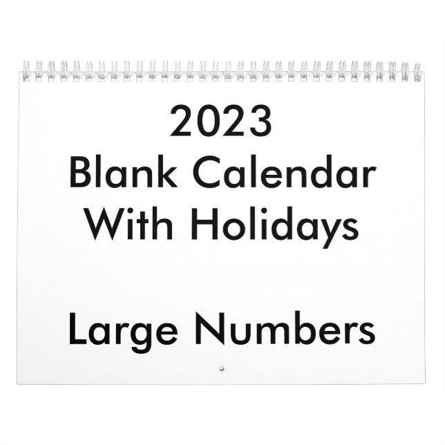 Calendario 2023 Blank Calendar With Holidays Large Numbers (Tapa)