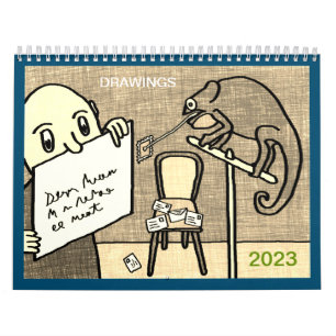 Calendario 2023 de dibujos de sepia de estilo infa