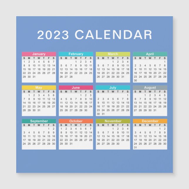 Calendario 2023 lindo y colorido | Imán (Anverso)