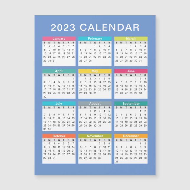 Calendario 2023 lindo y colorido | Tarjeta magnéti (Anverso)