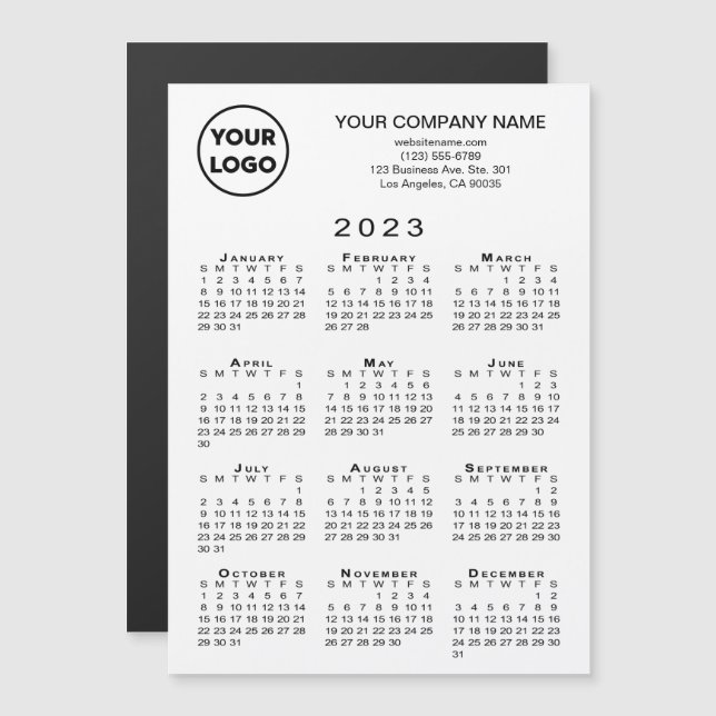 Calendario 2023 Logo de negocios Textos Tarjeta ma (Anverso/Reverso)