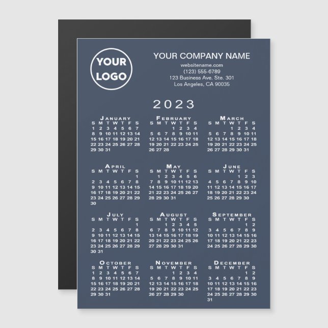 Calendario 2023 Logo de negocios Textos Tarjeta ma (Anverso/Reverso)