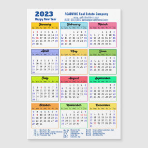 Calendario 2023 Tarjeta magnética moderna azul de 