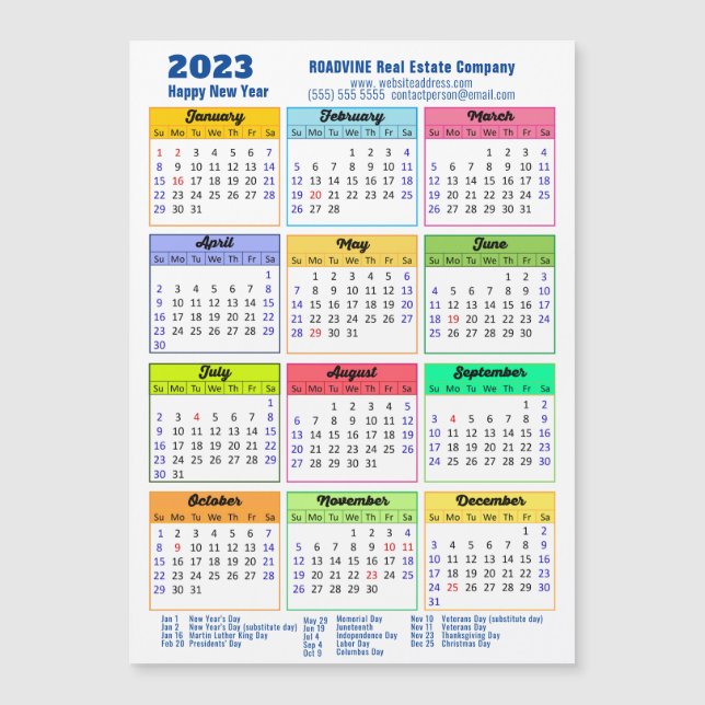 Calendario 2023 Tarjeta magnética moderna azul de  (Anverso)