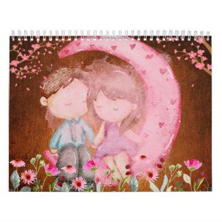 Calendario 2024, Amor, acuarela, Papeles antiguos