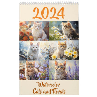 Calendario 2024 de los gatos de las flores de naci