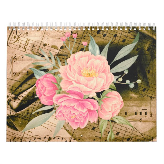 Calendario 2024, Flor acuarela, cosecha musical (Tapa)