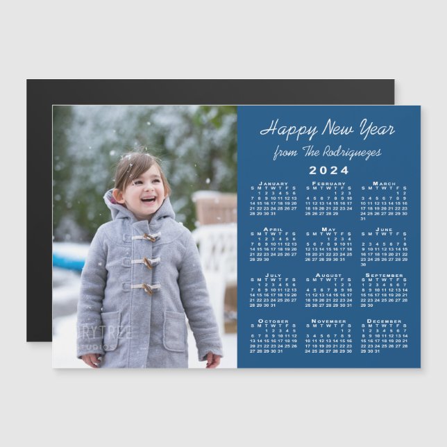 Calendario 2024 Foto Feliz Año Nuevo Imán Azul (Anverso/Reverso)