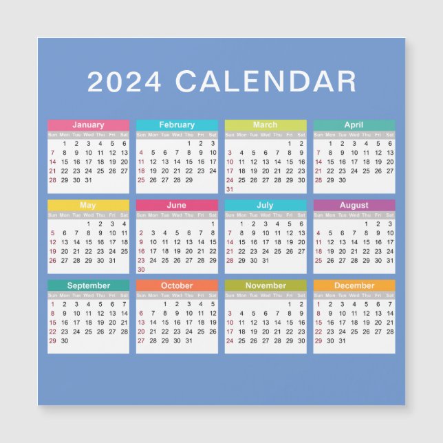 Calendario 2024 lindo y colorido | Imán (Anverso)