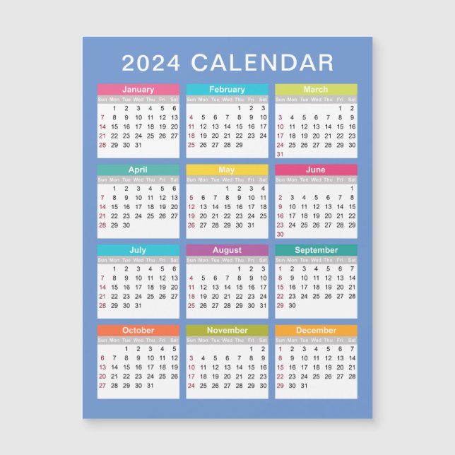 Calendario 2024 lindo y colorido | Tarjeta magnéti (Anverso)