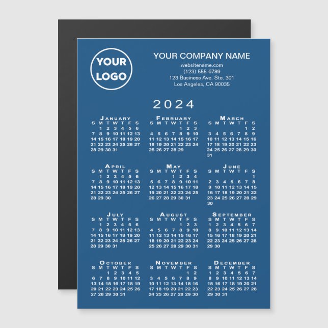 Calendario 2024 Logo de negocios Textos Tarjeta ma (Anverso/Reverso)