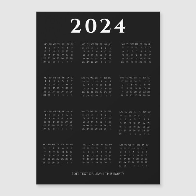 Calendario 2024 negro, moderno y Minimalista (Anverso)