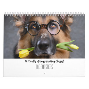 Calendario 2024 Perros Personalizados De 12 Meses Con Gafas