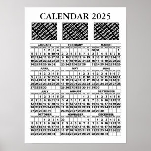 Calendario 2025 Agregar 3 Fotos Póster Blanco 18x2