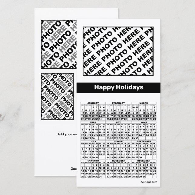 Calendario 2025 Añadir 4 fotos Tarjeta simple blan (Anverso / Reverso)