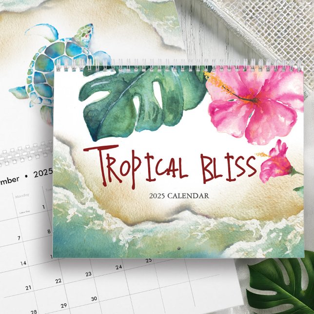 Calendario 2025 Calendarios de arte de acuarela tr (Calendar with tropical watercolor art by Victoria Grigaliunas of Do Tell A Belle)