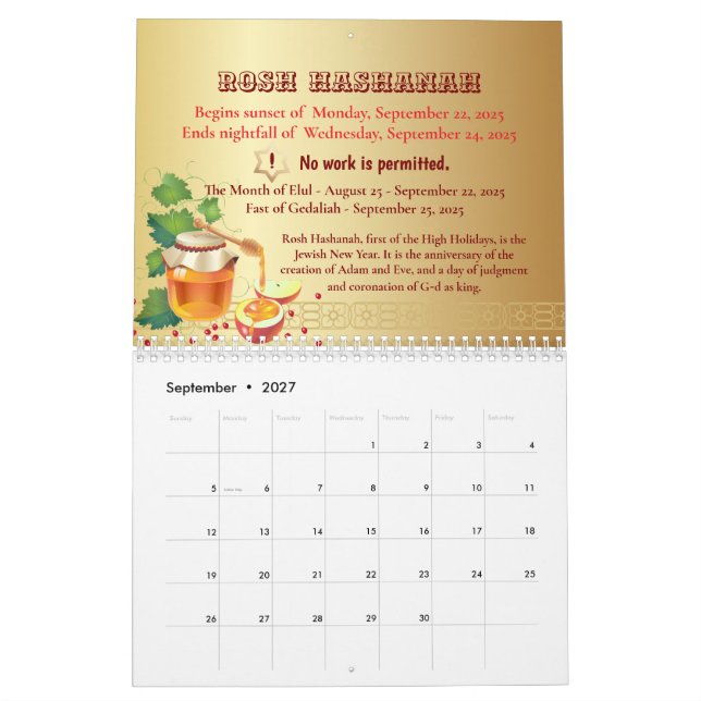 Calendario 2025 con fiesta judía - De Purim a Hanukkah (Sep 2027)