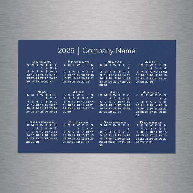 Calendario 2025 con nombre de compañía imán azul d (2025 Calendar with Company Name Navy Blue Magnet, in situ)