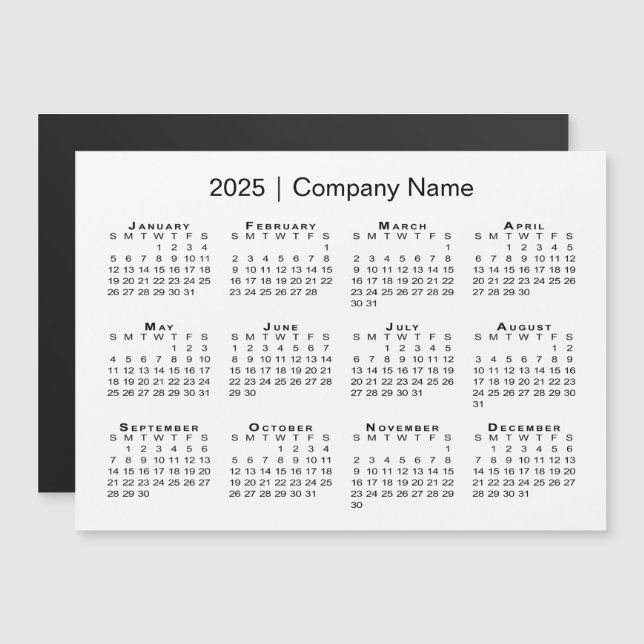 Calendario 2025 con nombre de empresa imán blanco (Anverso/Reverso)