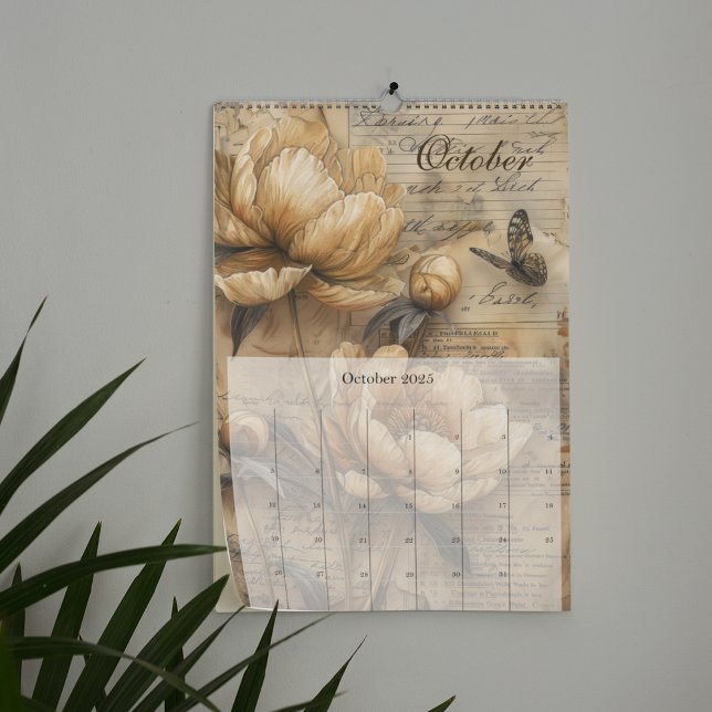 Calendario 2025 Diario Vintage Floral Junk (2025 Vintage Floral Junk Journal Calendar - Singal Page)