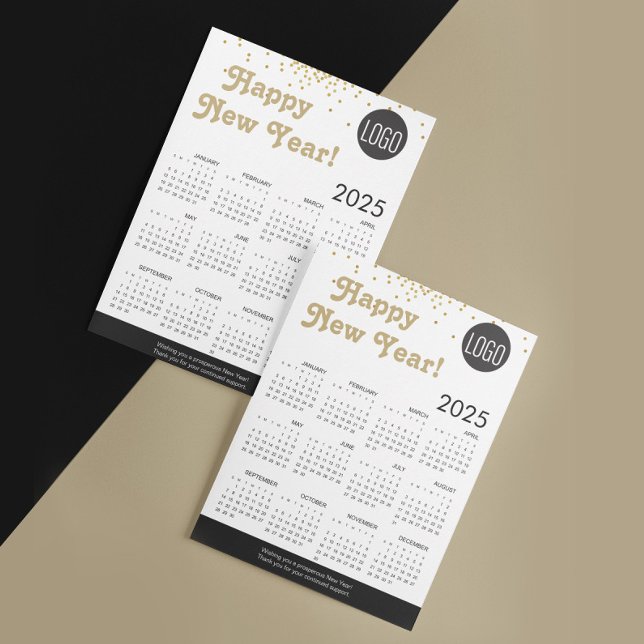 Calendario 2025 Feliz Año Nuevo logotipo de Confet (Modern retro trend 2025 calendar corporate logo card.)