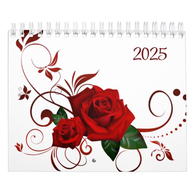 Calendario 2025 Floral de rosa roja (Tapa)