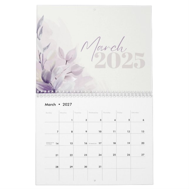 Calendario 2025 Floral Púrpura acuarela (Mar 2027)