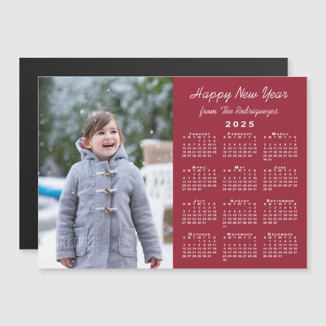 Calendario 2025 Fotografía Feliz Año Nuevo Imán Bo (Anverso/Reverso)