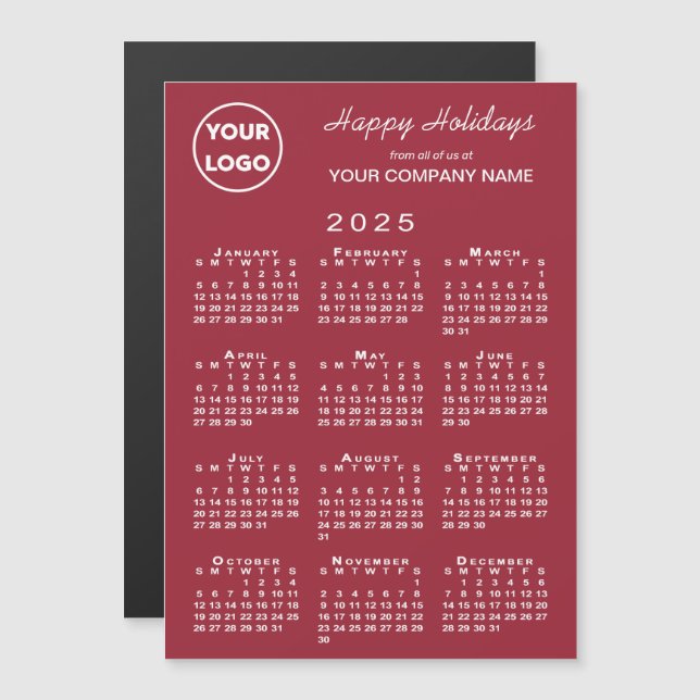 Calendario 2025 Logo de negocios imán de vacacione (Anverso/Reverso)