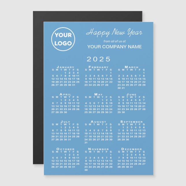 Calendario 2025 Maravilloso Día festivo azul (Anverso/Reverso)