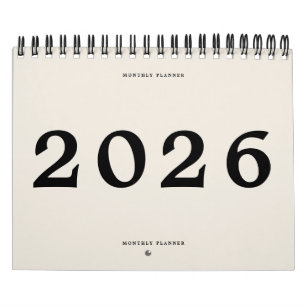 Calendario 2025 Modern Black Beige American Monthly Planner