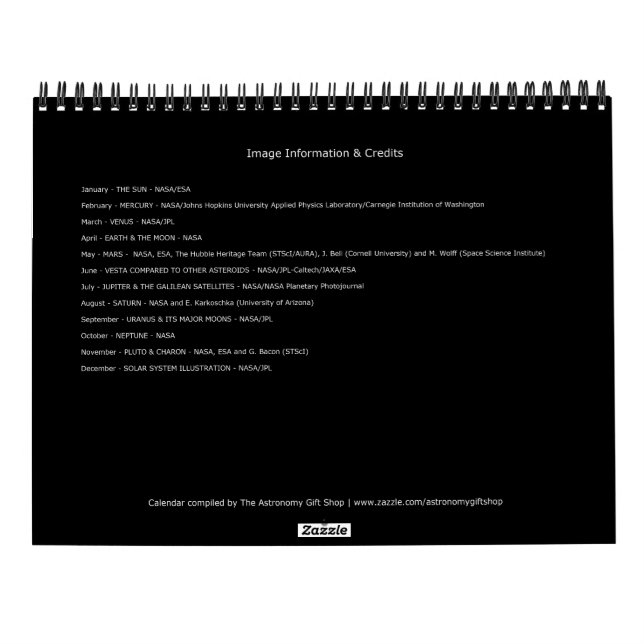 Calendario 2025 Planetas de astronomía del espacio del sistem (Reverso)