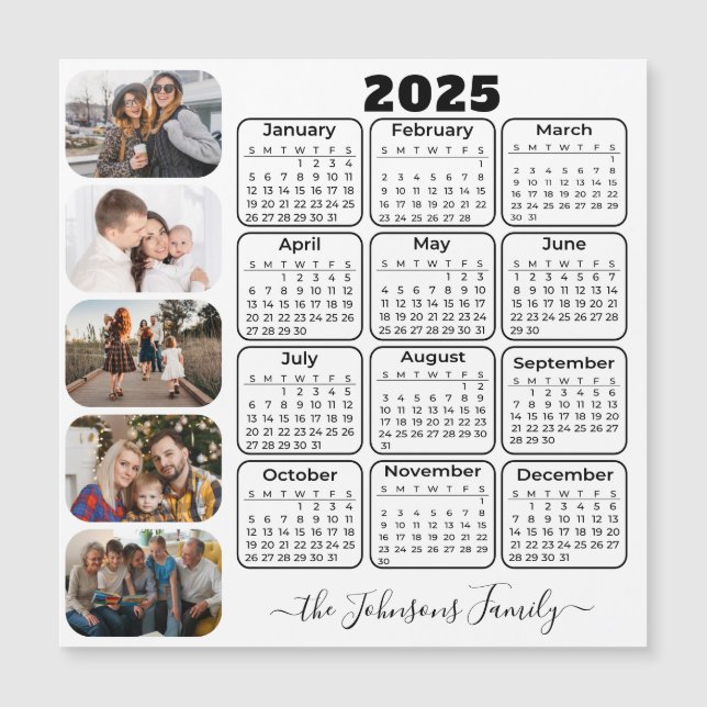 Calendario 2025 Simple Modern 5 Fotos Family Magne (Anverso)