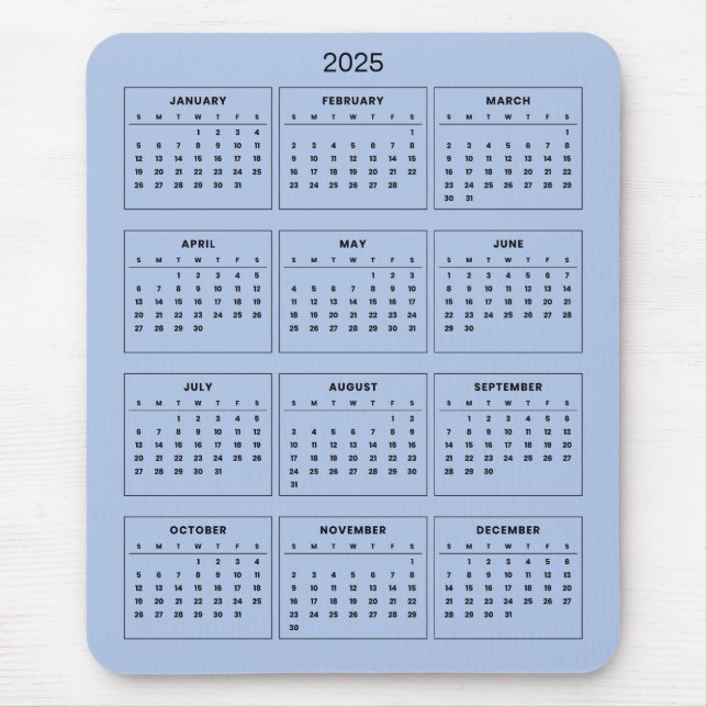 Calendario 2025 simple pero elegante | Alfombrilla (Frente)