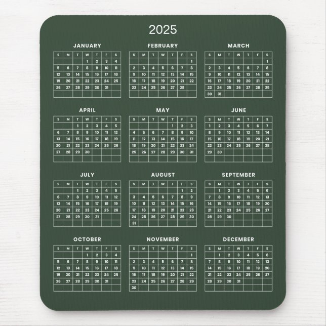 Calendario 2025 simple pero elegante | Alfombrilla (Frente)