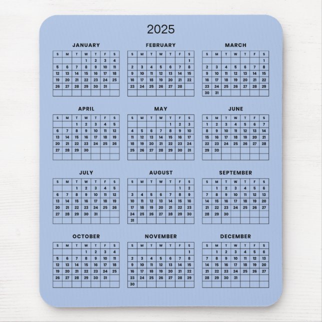 Calendario 2025 simple pero elegante | Alfombrilla (Frente)