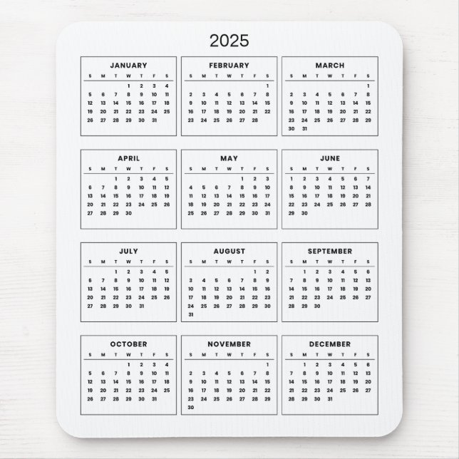 Calendario 2025 simple pero elegante | Alfombrilla (Frente)