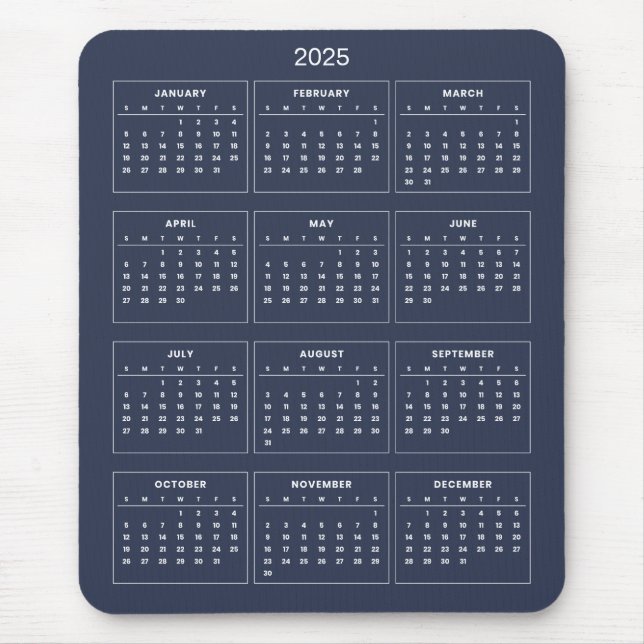 Calendario 2025 simple pero elegante | Alfombrilla (Frente)