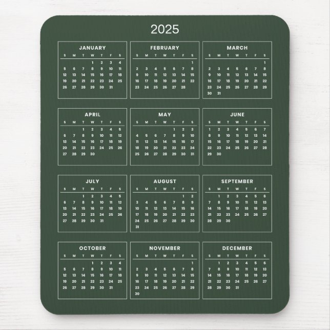 Calendario 2025 simple pero elegante | Alfombrilla (Frente)