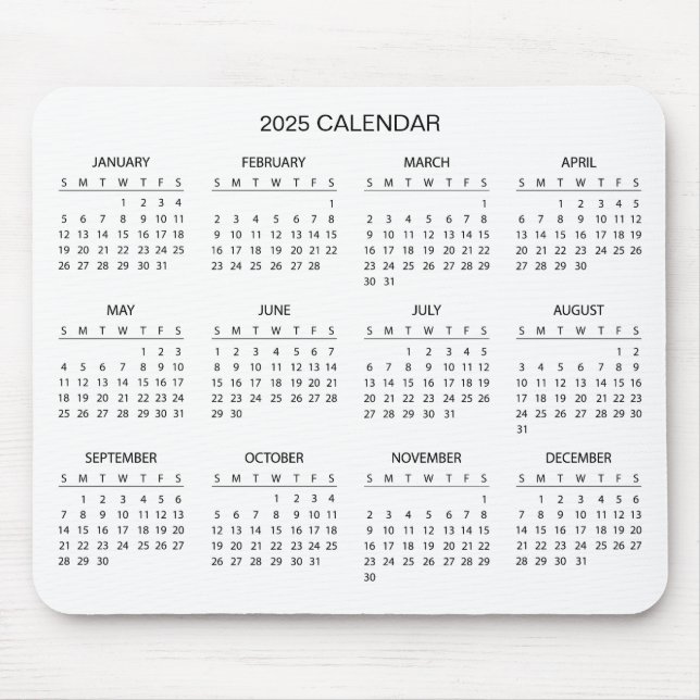 Calendario 2025 simple pero elegante | Alfombrilla (Frente)