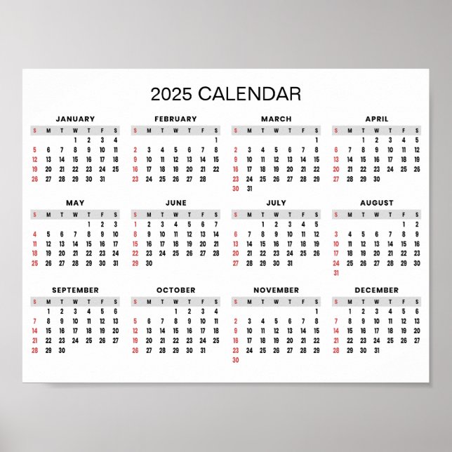 Calendario 2025 simple pero elegante | Póster (Frente)