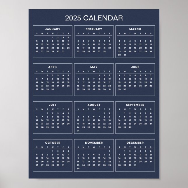 Calendario 2025 simple pero elegante | Póster (Frente)