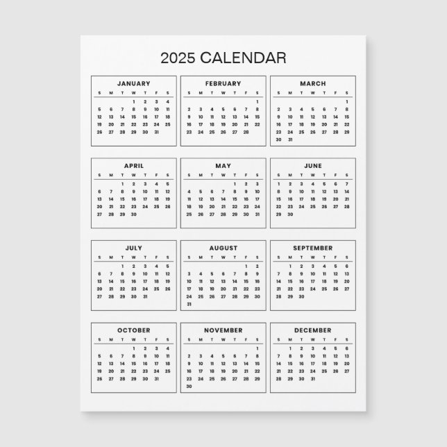 Calendario 2025 simple pero elegante | Tarjeta mag (Anverso)