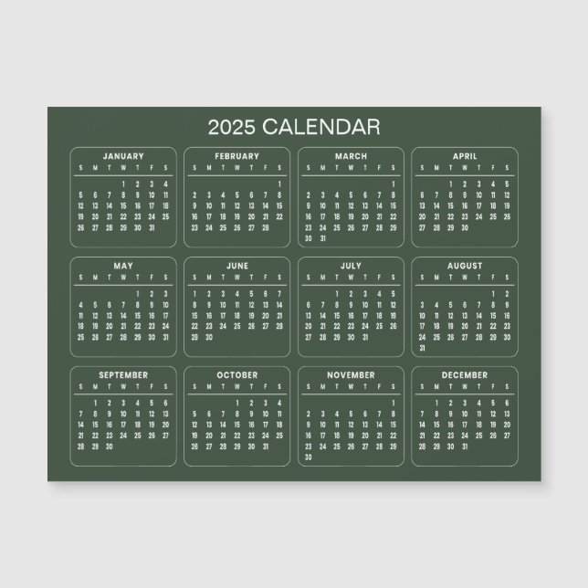 Calendario 2025 simple pero elegante | Tarjeta mag (Anverso)