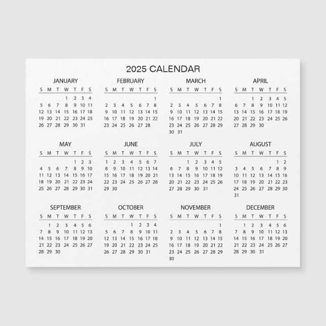 Calendario 2025 simple pero elegante | Tarjeta mag (Anverso)