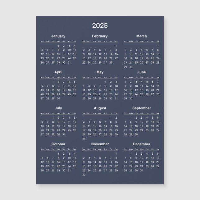 Calendario 2025 simple pero elegante | Tarjeta mag (Anverso)