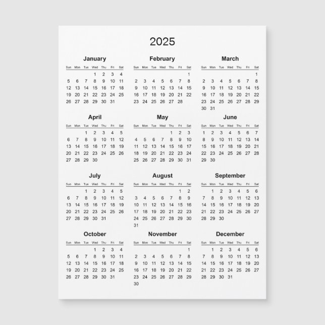 Calendario 2025 simple pero elegante | Tarjeta mag (Anverso)
